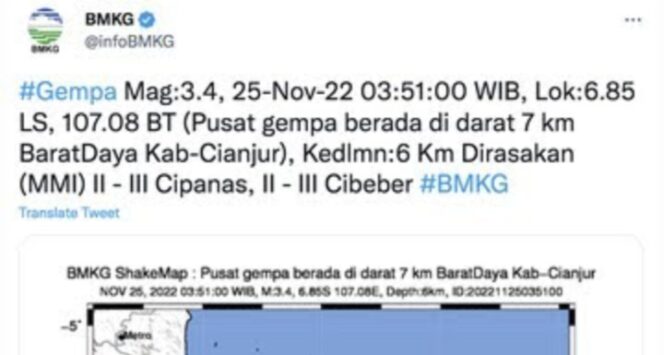
					BMKG memberikan Informasi terkait gempa berturut-turut di Cianjur. (Foto: ilustrasi)