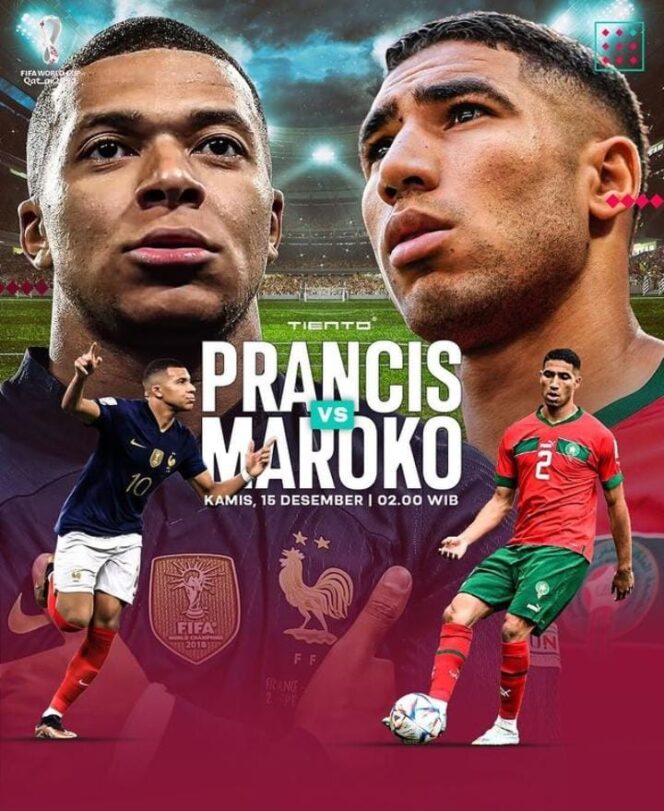 
					Prancis vs Maroko yang akan bertanding pada tanggal 16 Desember. (Foto: Ig tientoindonesia)