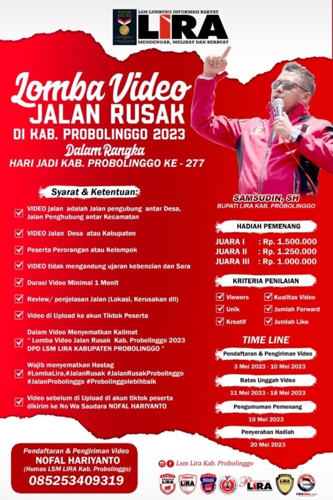 
					Lira Probolinggo buka Lomba Video Jalan Yang rusak. (Foto: Ist/ilustrasi)