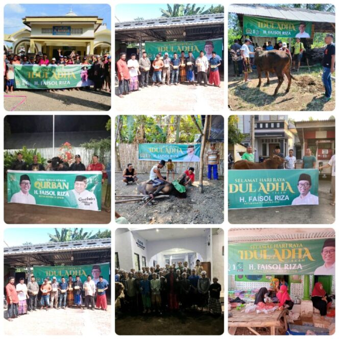 
					Saat proses penyembelihan hewan qurban yang di berikan oleh Faisol Riza. (Foto; SRI)