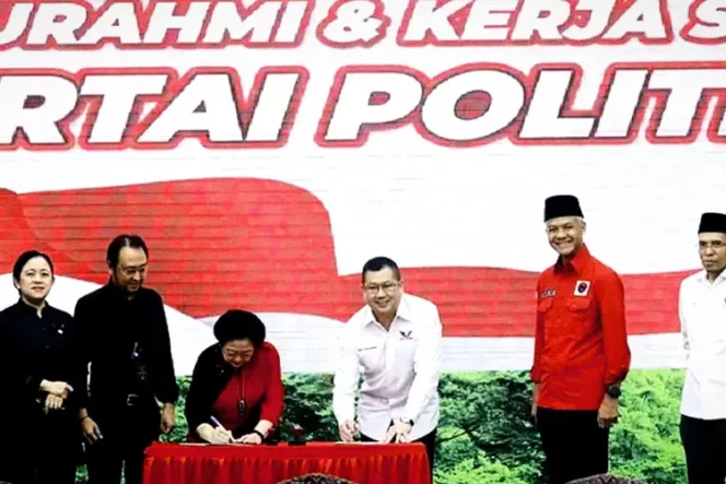 
					Penandatanganan kerjasama PDI-P dengan Perindo mendukung Ganjar Pranowo menjadi Calon Presiden 2024. (Foto: PDI-P)