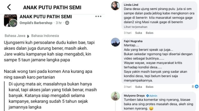 
					Tangkap Layar postingan warga Ujungsemi, Kecamatan Kaliwedi, Kabupaten Cirebon.