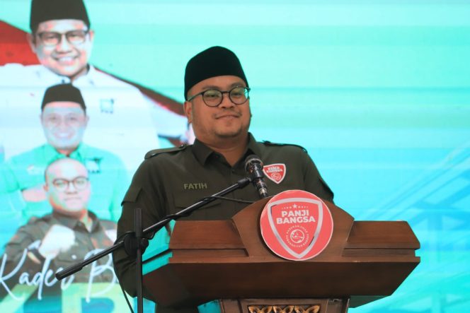 
					Ketua DKC Panjii Bangsa Kabupaten Probolinggo, Mochammad Alfatih saat sambutan pada acara DIKBAR Panji Bangsa Probolinggo, Sabtu (26/7/2025). (Foto: Istimewa)