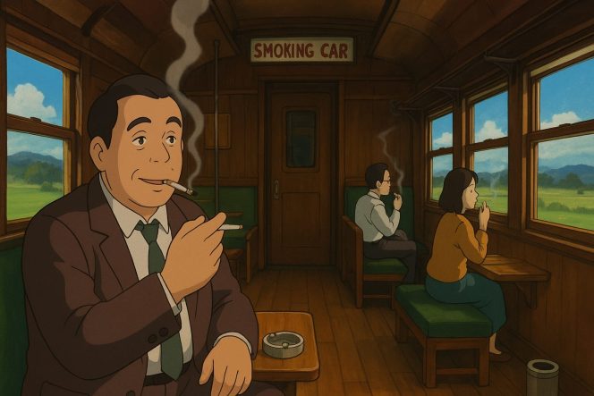 
					Ilustrasi gerbong Kereta Api khusus merokok.