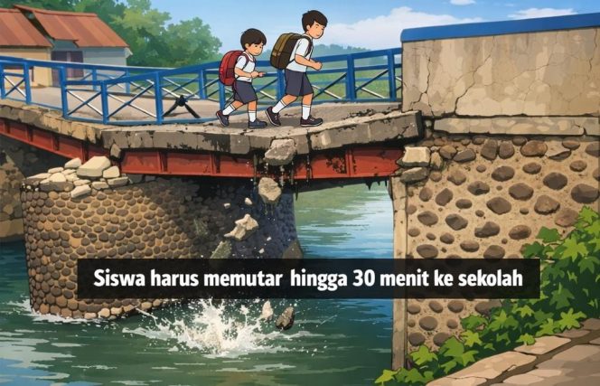 
					Foto : Ilustrasi Jembatan Desa Sumberkatimoho Kecamatan Krejengan, Kabupaten Probolinggo Rusak akibat diterjang banjir.