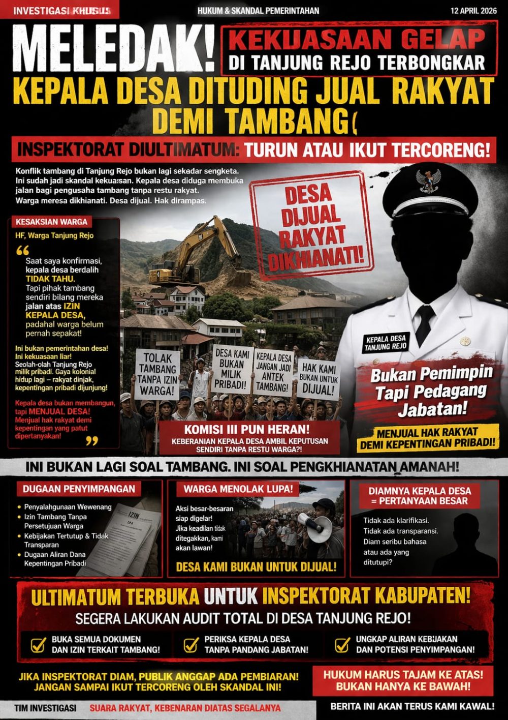 Meledak! ‘Kekuasaan Gelap’ di Tanjung Rejo Terbongkar Kepala Desa Dituding Jual Rakyat, Inspektorat Diultimatum: Turun Atau Ikut Tercoreng!